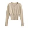 Cárdigan de punto Estilo europeo y americano Retro americano Adelgazante de cintura Chaqueta corta de punto con cuello redondo y manga larga Top Bm