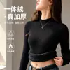 Camiseta interior de punto con cuello semi-alto engrosado de una sola pieza de forro polar, corte ajustado, manga larga, alta elasticidad, cálida, jersey de punto para mujer para el otoño y el invierno, para ir al trabajo
