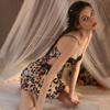 Camisola de Noche Estampado de Mariposas Dinámicas para Mujer, Vestido Corto Sexy con Estampado de Leopardo y Cordón Revelador de Cintura, Atuendo para Citas, Moda al por Mayor