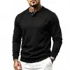 Camisa Henley Masculina Europeia e Americana Casual Pulôver Manga Longa Camiseta Masculina Cor Sólida Simples Slim Fit Camada Base Esportiva