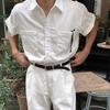Camisa tipo Polo con Cuello de Solapa, Manga Corta para Hombre, Camisa de Lino de Negocios con Doble Bolsillo, Camiseta de Trabajo, Tendencia al por Mayor Transfronterizo de Comercio Exterior, Sin Planchar