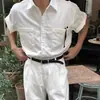 Camisa tipo Polo con Cuello Campana, Camisa de Lino para Hombre de Manga Corta, Bolsillos Dobles, Camiseta de Trabajo, Moderna y sin Arrugas