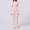 Body de entrenamiento de alta intensidad transfronterizo con forma de empalme tridimensional, cintura alta adelgazante, deportivo de fitness, mono de una pieza con pantalones de campana