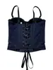 Moda Corset de Renda com Cadarço e Detalhe Espinha de Peixe em Jeans, Camisola de Renda Versátil, Top Slim-Fit Valorizador sem Costas com Bojos para Roupa Externa