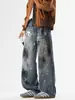 Roupas Masculinas Fengshe / Jeans Tendência Estilo Americano Lavagem Suja Grafite Perna Reta para Homens e Mulheres - Nova Coleção Primavera e Outono