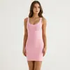 Yizhilian Moda Europeia e Americana Vestido Rosa de Bandagem Decote Profundo Sexy Curto Sem Costas Bodycon Justo ao Corpo Roupa Feminina