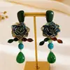 Pendientes de Gota de Flor de Resina Verde Transfronterizos Europeos y Americanos, Pendientes de Lujo Ligero de Gama Alta, Pendientes de Moda Exagerados Retro para Mujer