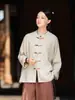 Cardigan Jacket de Algodón y Lino Estilo Zen Budista para Mujer, Nuevo Conjunto de Ropa de Ejercicio de Ocho Secciones Abotonado Estilo Chino