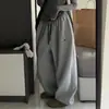 Calça de Moletom Cinza Versátil de Perna Larga Calça Casual para Mulheres Outono e Inverno 2025 Nova Cintura Alta Reta Solta Emagrecedora Calça Esportiva