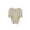Camiseta Lisa Versátil de Color Sólido para Mujer 26 Verano Nuevo Estilo Elegante Cuello Redondo Jersey de Punto
