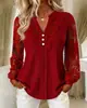 Estação Europeia 2026 Comércio Exterior AliExpress Wish Camisa Nova Cor Sólida Decote V Renda Blusa Feminina