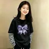 Camiseta de algodón puro para niña, estilo dos piezas falsas, manga larga, primavera y otoño, estilo coreano, camiseta básica elegante para niños mayores, top de moda infantil