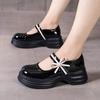 Zapatos de Piel Estilo Británico con Lazo para Mujer Primavera 2025 Nuevos Mocasines de Plataforma de Punta Redonda Zapatos de Mujer con Velcro y Suela Gruesa