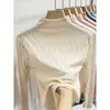 Camiseta de tricô feminina de outono e inverno com gola alta meia, na cor damasco, blusa top de manga comprida slim fit para usar como base