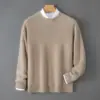 Suéter Baicai Rong 2026 Otoño/Invierno Nuevo 100% Lana Pura para Hombre, Cuello Redondo, Hombro Ranglán, Engrosado, Corte Holgado, Capa Base de Punto