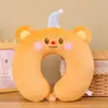 Almohada con Forma de U de Oso Mantequilla de Dibujos Animados Linda Máscara de Ojos de Peluche de Gato Negro Almohada con Forma de U para Siesta de Niña Almohada de Viaje para el Cuello
