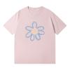 Camiseta de Verano Estilo Coreano Estampado de Pétalos Felices para Mujer Trbottomyy Cuello Redondo Holgada de Manga Corta Versátil Camiseta Básica de Algodón
