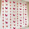 Pegatinas de Ventana de Doble Felicidad de Tira Larga para Boda Colgantes para Cortinas Decoración de Habitación de Boda Arreglo Casa Nueva Habitación 3D Tridimensional Mariposa Flor de Tirar Set