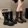 Botas de Motociclista Estilo Britânico Retrô de Cano Médio 2026 Estilo Nicho Versátil Botas Amassadas Empilhadas Botas Curtas Botas Western Femininas