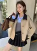 Jaqueta curta de cor contrastante estilo coreano para mulheres, novo modelo primavera e outono 2026 estilo workwear, toque de alta qualidade, jaqueta petite