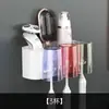 Portacepillos de dientes, Vaso para enjuague bucal sin taladro, Vaso para cepillos de dientes, Estante familiar de pared para pasta de dientes y cepillos de dientes eléctricos de baño