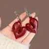 Especial Outono e Inverno Coração Vermelho Vinho Forma Especial Estilo Exagerado Brincos de Moda Europeus e Americanos Cor Café Coração de Pêssego Grande Brincos de Acrílico