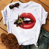 Camiseta de Verão Feminina Femme Harajuku Manga Curta Frauen Lip Lustig