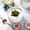 Taza de Cerámica Rayada Estilo Japonés Jane Blanco Puro Taza Creativa para Hornear Bol para Postre Helado Pudín Bol Casero para Huevo al Vapor