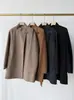 Casaco Longo - Gola alta, cinto de couro genuíno, casaco de cashmere com gola alta e abotoamento diagonal, casaco de cashmere de comprimento médio com cinto