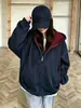 Sudadera con capucha de estilo coreano, talla grande, bloques de color, chaqueta casual holgada con cremallera y hombros caídos para mujer, primavera y otoño