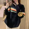 Suéter listrado colorido estilo coreano com rosto sorridente para mulheres, nova coleção outono e inverno, blusa de tricô casual solta com gola redonda