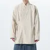 Top Hanfu para hombre estilo Ming con cuello mandarín y manga larga, corte holgado, talla grande, túnica larga estilo chino, abrigo casual para otoño e invierno