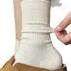 Calcetines Blancos para Mujer, de Longitud Media hasta la Pantorrilla, Estilo Primavera y Otoño, Algodón Puro, Calcetines Largos de Punto Fino a Rayas, Calcetines Holgados para Mujer, Adecuados para Zapatos Birkenstock, Temporada de Primavera
