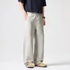 2026 Novos Calças Casuais Masculinas em Lyocell Tencel de Cintura Alta Soltas de Perna Larga Retas Estilo Japonês Preguiçoso Versátil Calças Longas