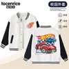 Jaqueta de Baseball HotWheels Racing Estampada para Meninos Cor Nova Listras Coloridas Roupa de Exterior Estilosa para o Campus para Meninos