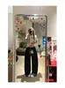 Jeans Rectos de Lunares con Cordón Estilo Retro Americano para Mujer, Nuevos de Otoño Casual Sueltos Adelgazantes de Pierna Ancha Versátiles