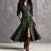 Estación Independiente Transfronteriza Europea y Americana Comercio Exterior Ropa de Mujer Retro Occidental Cuadros Falda Larga Ceñidora de Cintura Desmontable con Bolsillos y Cinturón Falda