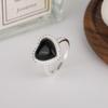 Elegante Luz de Luxo High-end Mulheres S925 Sterling Silver Black Onyx Anel em forma de coração Vintage All-match Cross-border Jóias