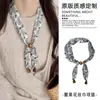 Collar de bufanda de seda con cuentas de anacardo, de jalar y atar, sin necesidad de atar, un imprescindible para atuendos modernos, cadena para suéter, sensación de alta gama, bufanda para el cuello de uso diario, diadema