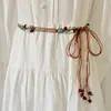 Cinto Trançado Boêmio para Mulheres, Corrente Decorativa de Cintura para Vestido, Corda de Cintura com Borla, Cinto de Cintura Versátil Estilo Étnico