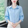 Camisa Feminina de Verão Novo Estilo da Moda Camisa de Manga Três Quartos Top Bordado Versátil Solto para Mulheres