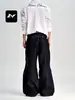 Jeans Retro Americano Fengmei Negro Azul para Hombres y Mujeres Sueltos Remache Hebilla Ajustable Modernos Casual Pierna Recta Pierna Ancha Pantalones