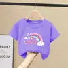 Roupa de Verão Manga Curta 100% Algodão para Meninas 2026 Nova Estilo Coreano Soltinho Top de Meia Manga para Menininha Roupa Infantil Camiseta Verão