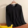 Camiseta masculina de manga comprida com gola redonda, roupa íntima térmica outono/inverno, com forro de fleece e espessada, cor sólida, camada interna moderna, top de base