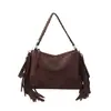 Yue Zi 2026 Otoño Temprano Bolso Nuevo de Mano tipo Dumpling Mate Gran Capacidad Moderno Versátil Borla Tejido Cruzado Debajo del Brazo Bolso de Mano