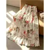 Falda Larga Estampada Retro Francesa de Línea A con Flores Nueva para Mujer, Cintura Alta Adelgazante