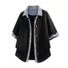 Camisa de Manga Corta Falsa de Dos Piezas Estilo Retro Americano Nueva de Verano para Hombre, Camiseta Polo de Manga Corta de Seda de Hielo, Ajuste Holgado de Moda