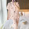Nuevos pijamas 2024 para mujer de algodón burbuja finos de manga corta y pantalón traje dulce para casa