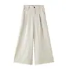 Calça cropped de algodão Tencel de perna larga para mulheres, estilo fino de verão, novo modelo 2026, solta, emagrecedora, com caimento, calça casual versátil