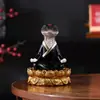 Decoração de mesa raposa meditando inspirada em Zen, estátua genuína de píton Huhuangchang para exibição em altar com base de lótus, pode ser usada para armazenamento, disponível para atacado